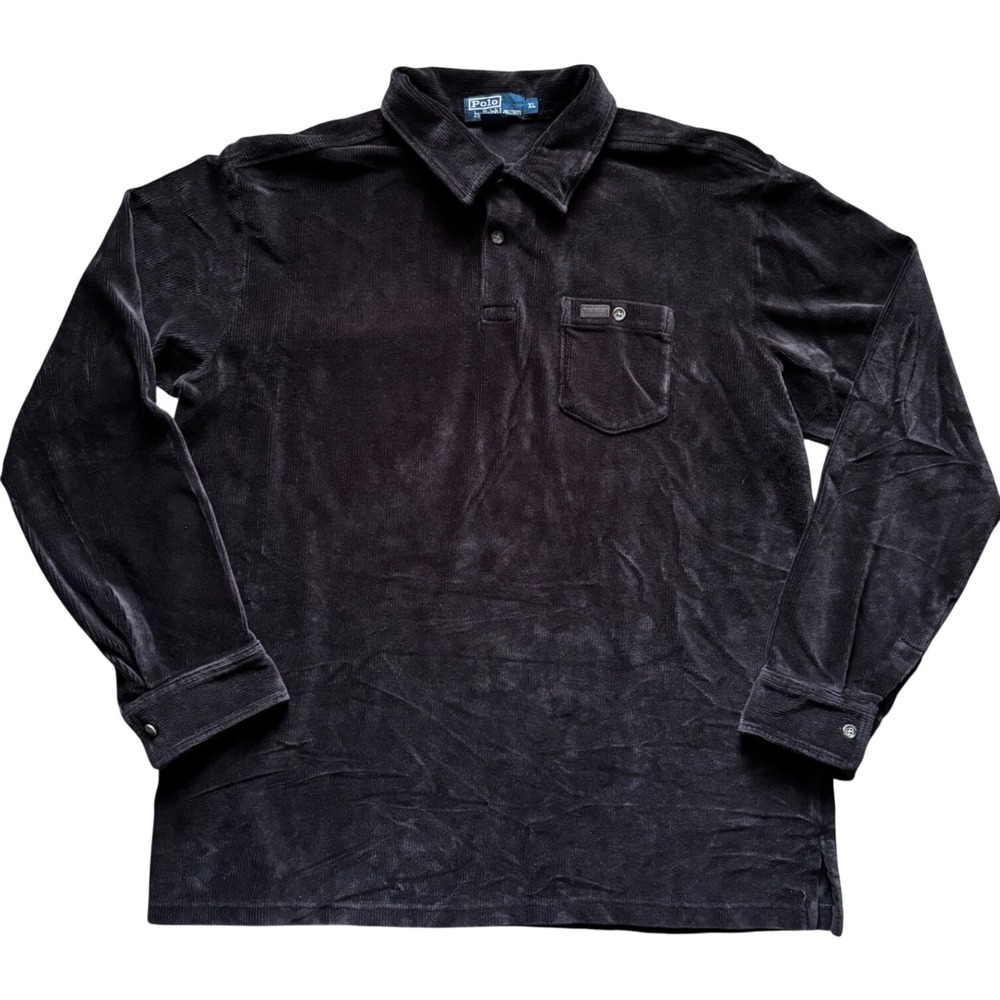 Vintage Polo Ralph Lauren Mens XL Brown Corduroy Velvet Long Sleeve Polo Shirt